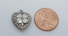 Vtg Sterling Silver Ornate 4 Leaf Clover Luck Puffy Heart Charm Pendant 27431