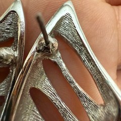 Vintage MONET Modernist Openwork Asymmetrical Post Earrings Silvertone
