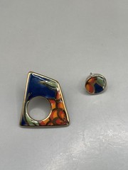 Vintage Ceramic Asymmetrical Art Glazed Enamel Retro Post Earrings