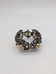Vintage Victorian Selro Selini Style Baroque Faux Pearl Flower Panel Bracelet