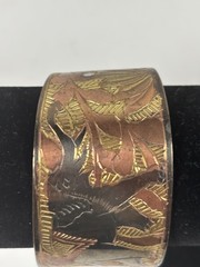 Copper and Zinc Vintage Wide Cuff Bracelet with Etched Elephant