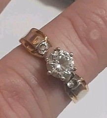 18K HGE Lind yellow & white gold plated prong set stone ring size 8.5