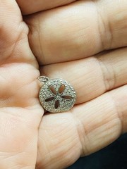 925 Sterling Silver Pave Rhinestone Sand Dollar Charm Pendant