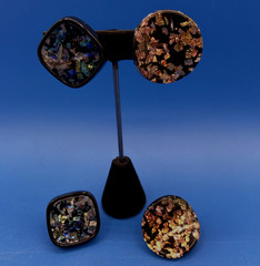 vtg 1960s EARRINGS Lot 2 prs Clip-on encased confetti foil Lucite/Acrylic resin