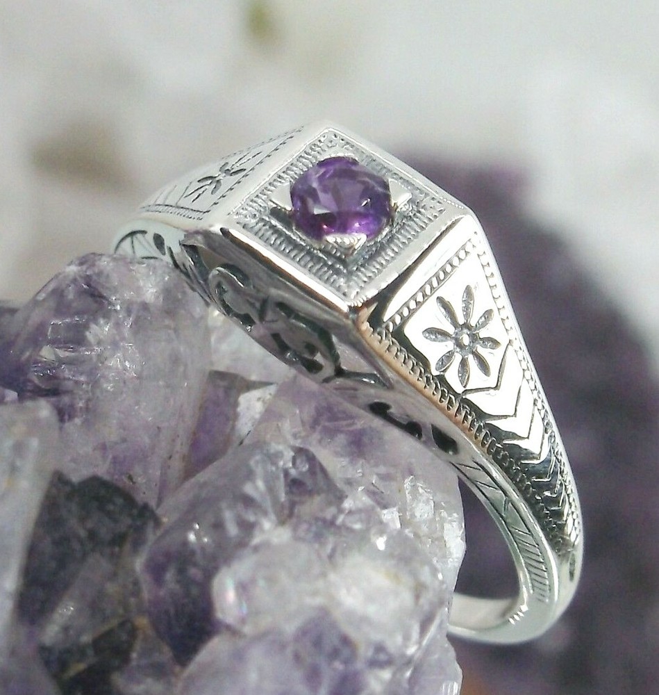 NATURAL Amethyst Ring, Art Deco Wedding Revival Jewelry (Custom-Made) US SELLER