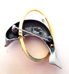Vintage 1980’s FAF FaFard Pewter & 18K Gold Plated 2″ Jumping Dolphin Brooch Pin