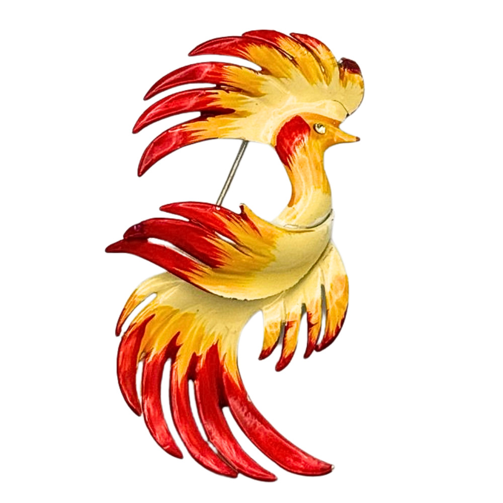 Vintage Soviet Russian Enamel “Cockerel” Brooch Pin Jewelry Bijouterie USSR