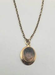 Vtg Estate Pendants: Smokey Quartz TESTED Gemstone W/Chain, Small Green Glass