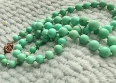 Antique Chinese Export stone beaded Sterling Gold Plated closure necklace 26.5