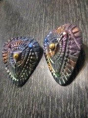 Vintage Designer Artisan Signed Jeff Lieb Crystal Carved Resin 2″ Clip Earrings!