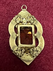 Antique Victorian Pendant Gold Plated Filigree Enamel with Citrine Stone
