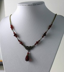 Garnet Dark Siam Blood Red Crystal Vintage Victorian Necklace Earring Set Steamp
