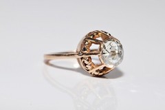 Antique Circa 1900s 18k Gold Natural Rose Cut Diamond Solitaire Ring