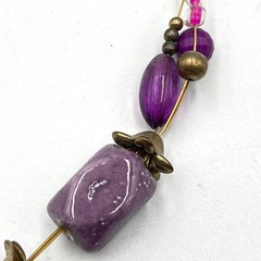 Vintage Style Purple Beaded Illusion Necklace Bronze Tone Boho Statement Fashion