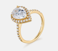 Pear & Round Cut 3.00TCW White Moissanite Women’s Halo Ring In 10K Yellow GoldFN