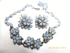 VINTAGE CORO BABY BLUE LUCITE FLOWER CLUSTER NECKLACE and EARRINGS SET
