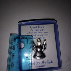 Vintage Ganz Angel By My Side Good Luck Silver Tone & Crystal Pocket Charm