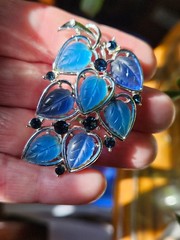 Vintage MCM Lisner Blue Leaf Lucite Rhinestone Brooch Pin Gift for Her STUNNING!