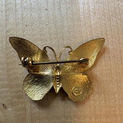 Butterfly Enamel Metal Brooch Pin Orange Black Cream 2in Made in Germany