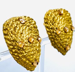 JEFF LIEB 80S VTG LARGE GOLD TONE ROPE RHINESTONE 3D CHUNKY EARRINGS- READ