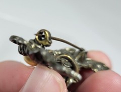 VINTAGE UNSIGNED GRAPE CLUSTER with vine leaves FAUX PEARL BROOCH PIN Art deco