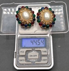 CINER Jewels Of India Moghul Glass Faux Pearl Clip On Gold Tone Earrings ⚠️Read