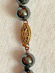 Hematite Vintage 36” Round Beaded Necklace Vintage 80s Semi-Precious Stones
