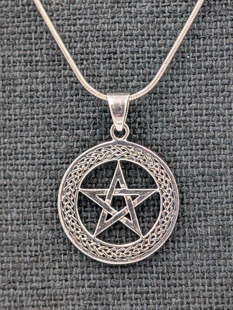 Vtg 925 Sterling Silver Celtic Pentacle Pendant 20″ Snake Chain Unisex Necklace