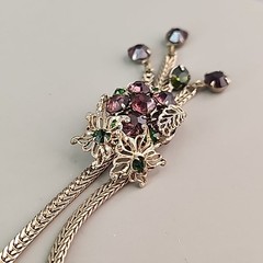 Vintage Rhinestone Necklace Purple Tassel Gold Tone Foxtail 15″