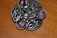 Vintage silver plated? pewter? Celtic Brooch with genuine stones