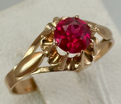 USSR Vintage Original Rose Gold Ruby (lab.made) Ring 583 14K 4.27 g. 12 US
