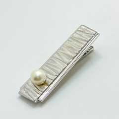 OLD TASAKI JAPAN Akoya 6.4mm Pearl Silver Tie Bar Clip Super Rare OOP