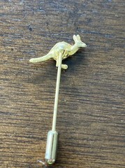 Vintage Kangaroo Tie Stick Pin Australia Faux Opal Gold Tone Small Figural