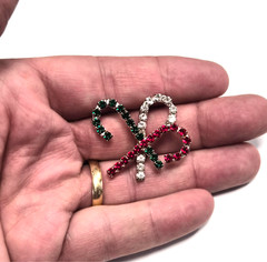 Vintage Holiday White, Red & Green Rhinestone Christmas Candy Canes Pin / Brooch