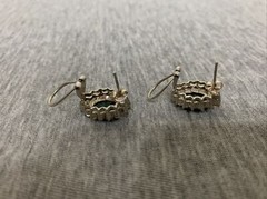 Vintage Sterling Fadi India Labradorite Cabochon & Cubic Zirconia Stud Earrings