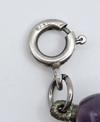 Vintage Sterling Silver Purple Ceramic Beaded Necklace 30″ Long Metallic