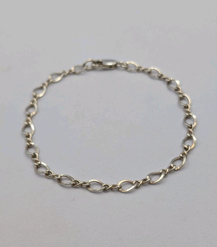 Vintage 925 Sterling Silver Infinity & Oval Link Starter Charm Bracelet 8″ – 4g