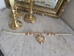 Miriam Haskell Signed Mother of Pearl & Coral Necklace