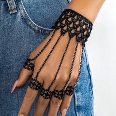 Gothic Lace Bracelet Ring Set for Women Black Chain Hand Jewelry Party Gift