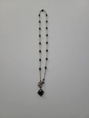 Vintage Silver Tone Hematite Pendant Necklace Bar Beaded Toggle Jewelry
