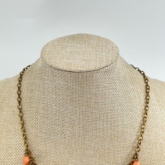 Vintage Retro Peach Teardrop Bib Necklace Antique Gold Tone Statement Jewelry