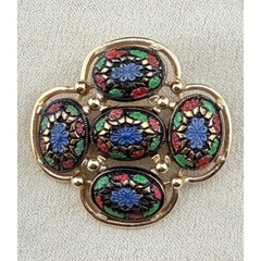 Sarah Coventry Light of the East Brooch Gold Multicolor Floral Cabochon Vintage