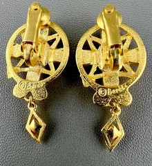 Vintage Edgar Berebi Earrings Gold Tone Rhinestone Statement Clip Ons Signed