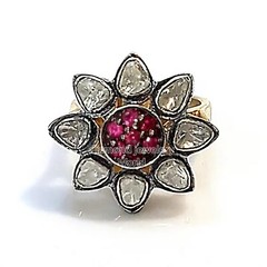 Victorian 1.05ctw Antique Cut Diamond Ruby Studded Silver Gorgeous Ring Jewelry