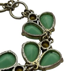 Leslie Danzis Bracelet Pale Green Double Teardrop & Clear Rhinestone Link Chunky