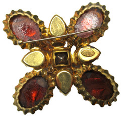 SCHREINER Amazing Tiger Striped Unusual Glass Stone Cross Vintage Pin Brooch