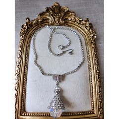 Artisan Vintage Silver Crystal Tassel Necklace with Drop Earrings