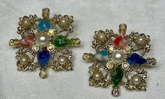 VINTAGE SARAH COVENTRY GALAXY BROOCH/PENDANT WITH CLIPON EARRING SET RHINESTONES