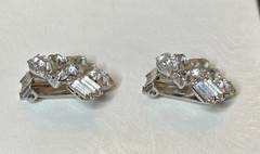 Weiss Crystal Cluster Silver-Tone Clip-On Earrings Diamond Ice Baguette Round