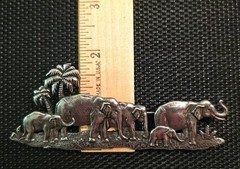 JJ Jonette ELEPHANT FAMILY WALK Pins Brooches – Silvertone & Bronze – Set of TWO